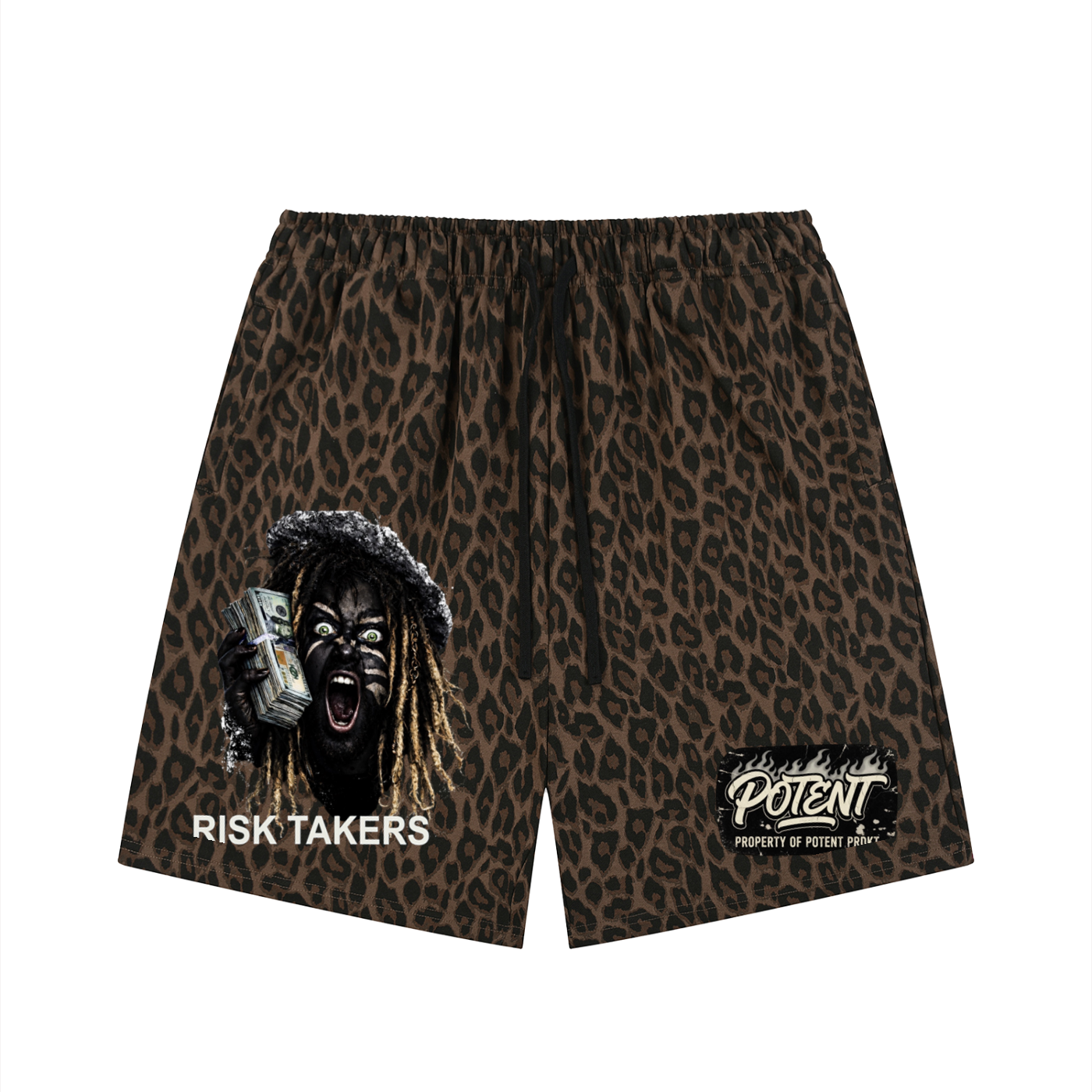 Unisex Heavyweight Leopard Drawstring Shorts