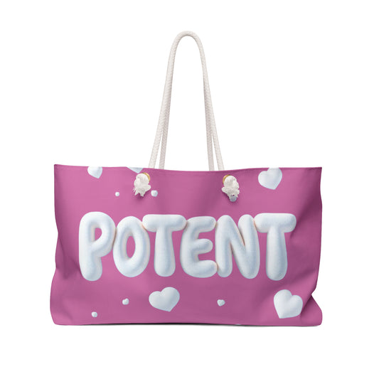 Potent & Motion Pink Weekender Bag - Stylish Travel Tote, Beach Bag, Gym Bag, Gift for Friends, Weekend Getaway Essentials
