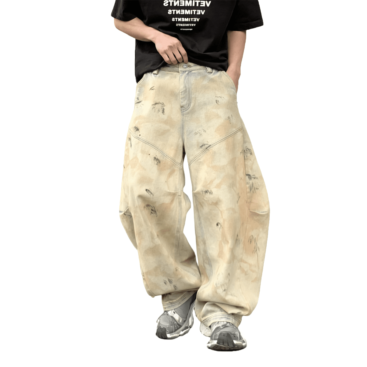 Unisex Elaborately Designed Wide-leg Curved Blade Jeans