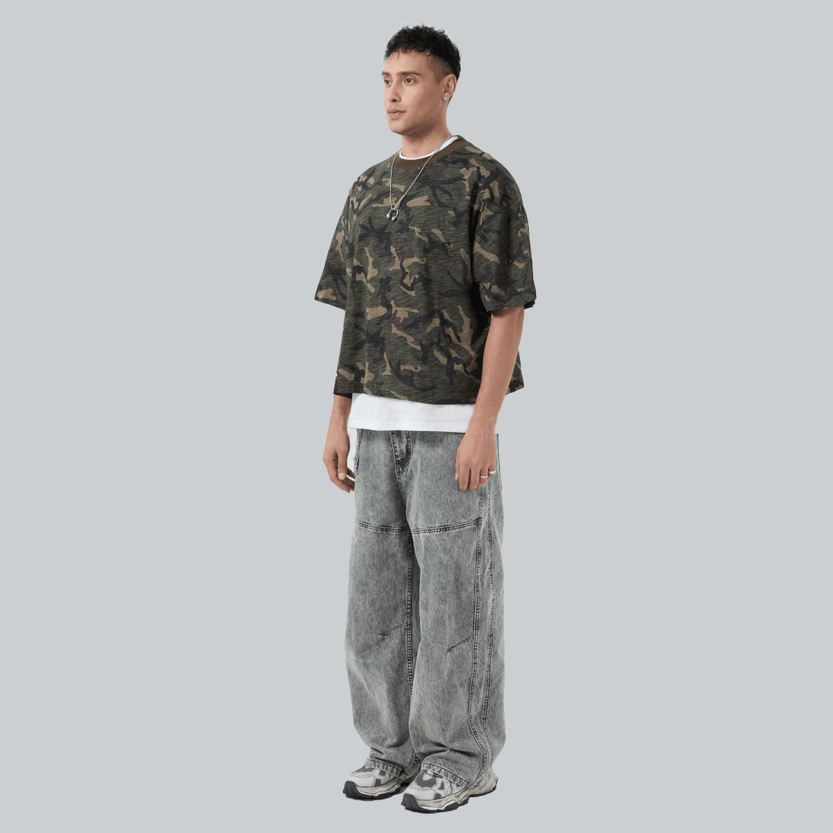 Unisex Heavyweight Camo Cropped Oversized T-Shirt (205GSM)
