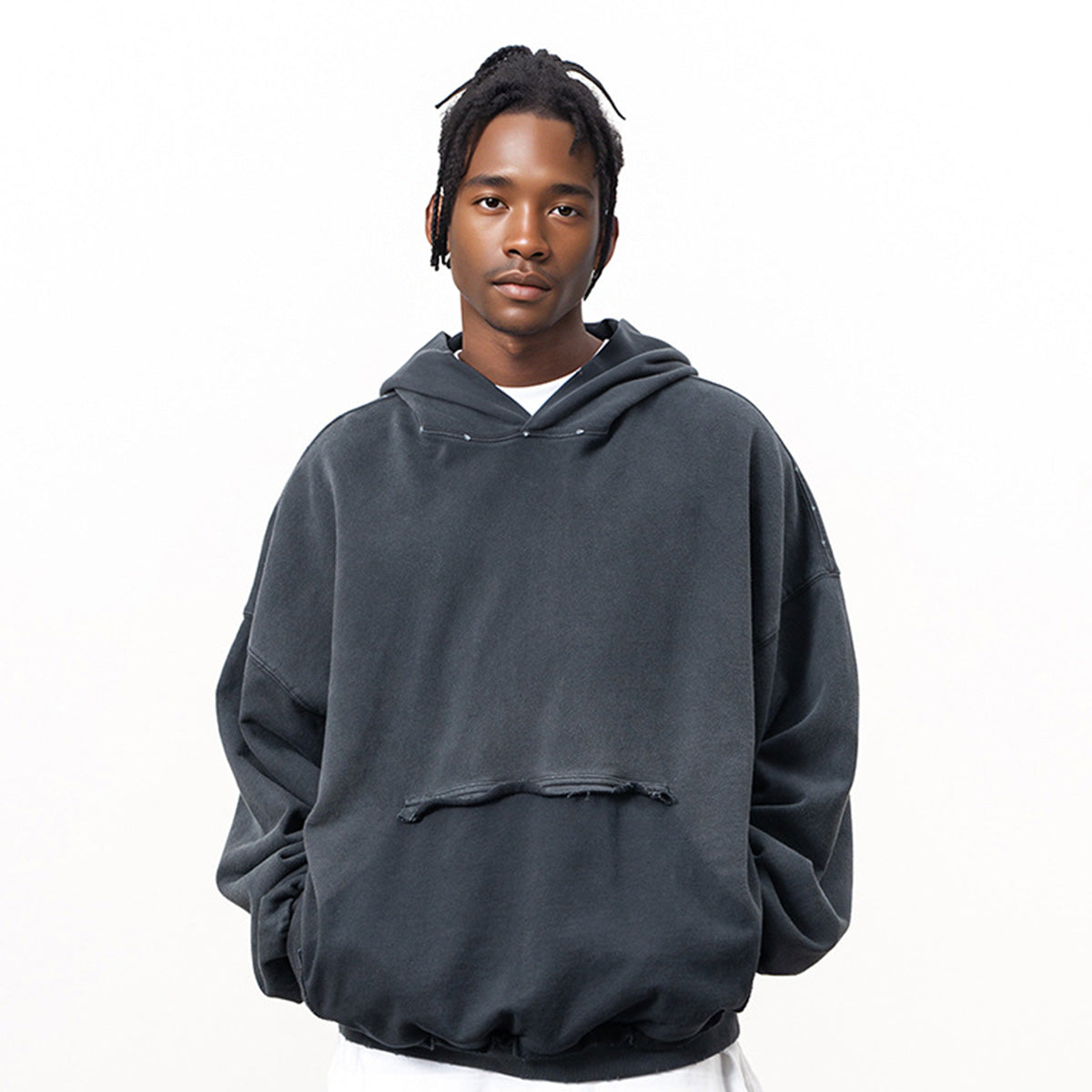 Heavyweight Reverse Pocket Design Distressed Hoodie (440GSM)