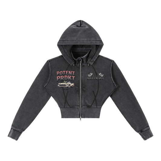 Vintage Washed Cropped Fleece Hoodie