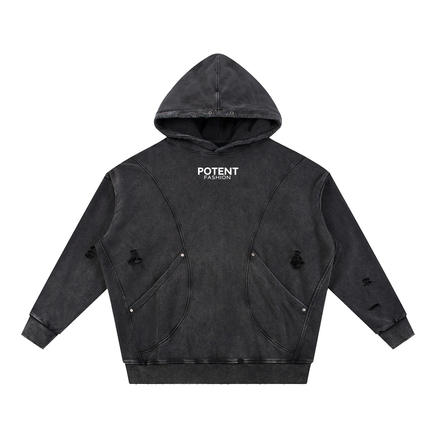 Snow Washed Distressed Panel Pocket Hoodie 420 GSM