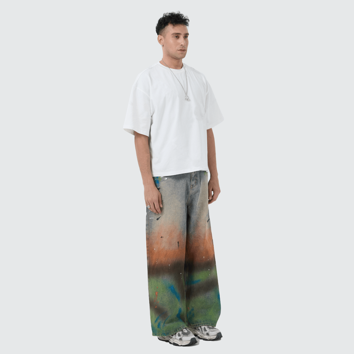 Unisex Vintage Washed Distressed Paint-Splatter Denim Jeans