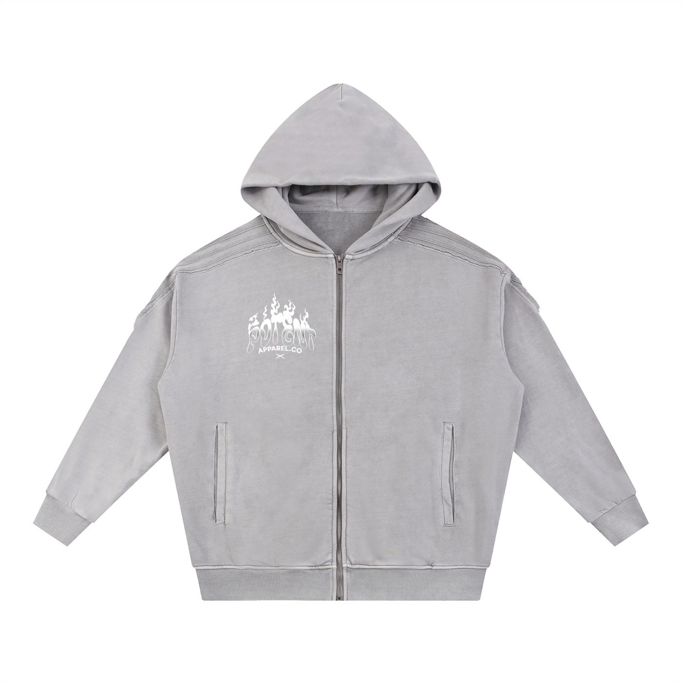 Snow Washed Tape Raw Edge Zip Hoodie