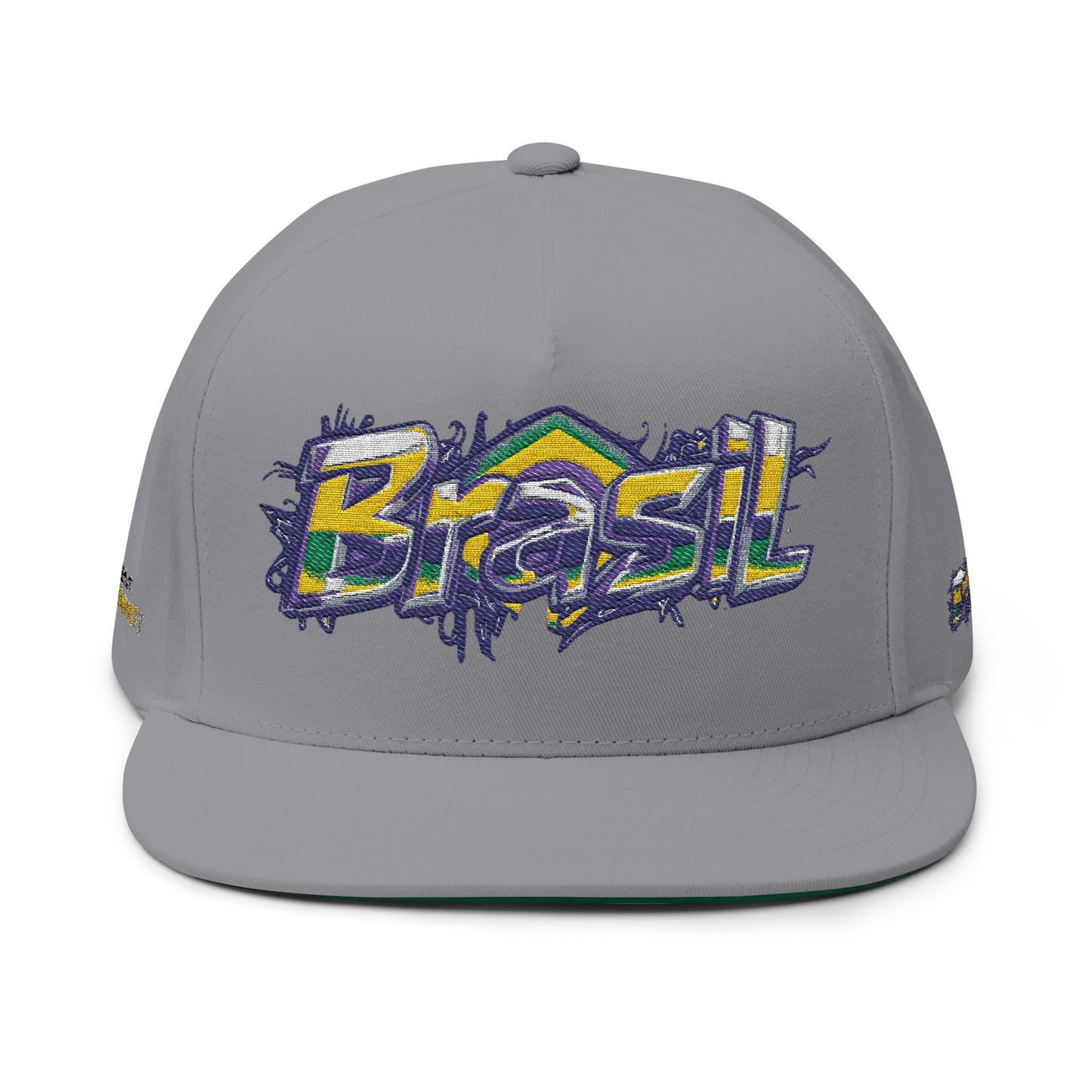 Brasil Graffiti Embroidered Flat Bill Cap — Brazilian Flag Streetwear Snapback
