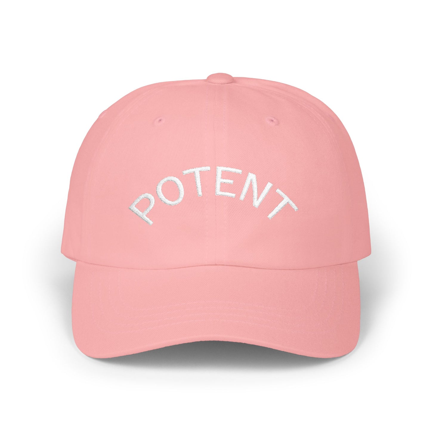 Potent Embroidered Dad Cap — Minimal White Baseball Hat