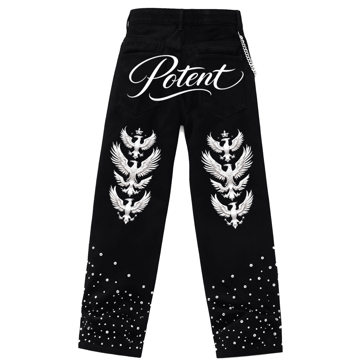 Unisex Rhinestone-Embellished Relaxed Straight-Leg Jeans