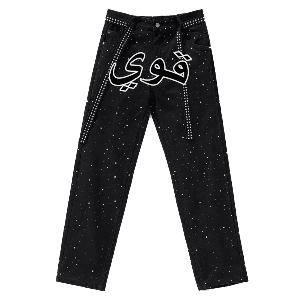Unisex Rhinestone Star Loose Straight Jeans