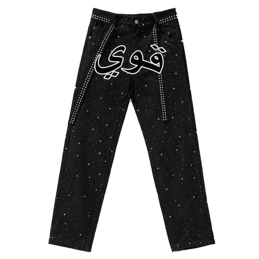 Unisex Rhinestone Star Loose Straight Jeans
