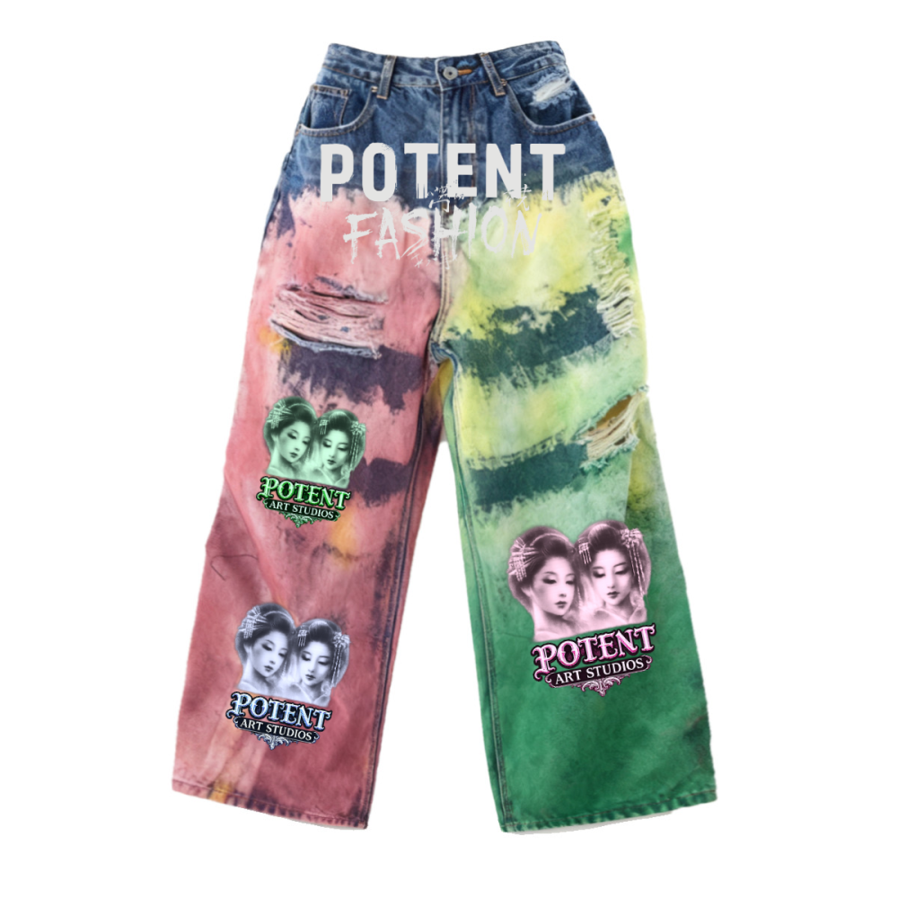 Unisex Color Splatter Wide-leg Straight Jeans