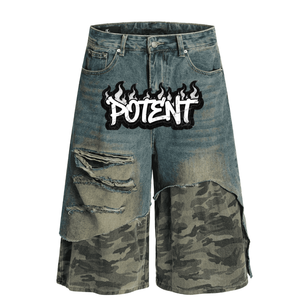 Unisex Camouflage Denim Shorts