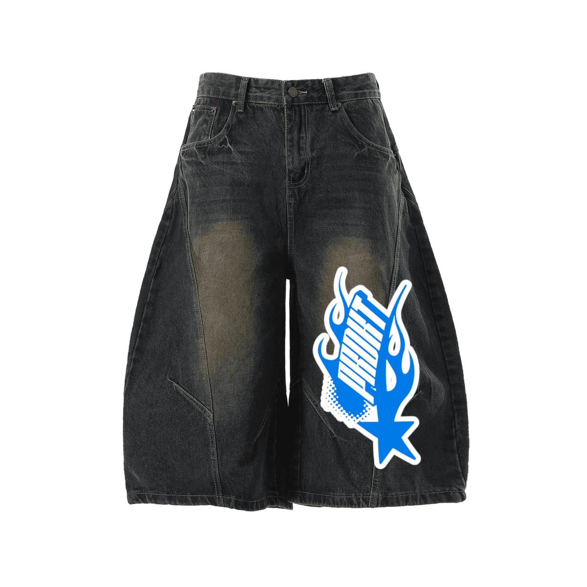 Unisex Wide-Leg Curved Blade Denim Shorts