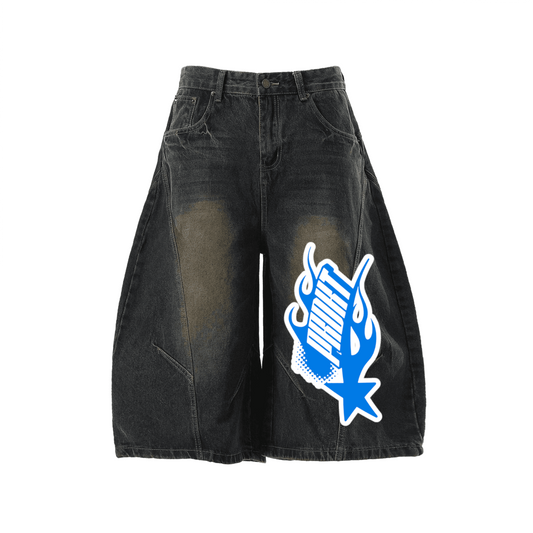 Unisex Wide-Leg Curved Blade Denim Shorts