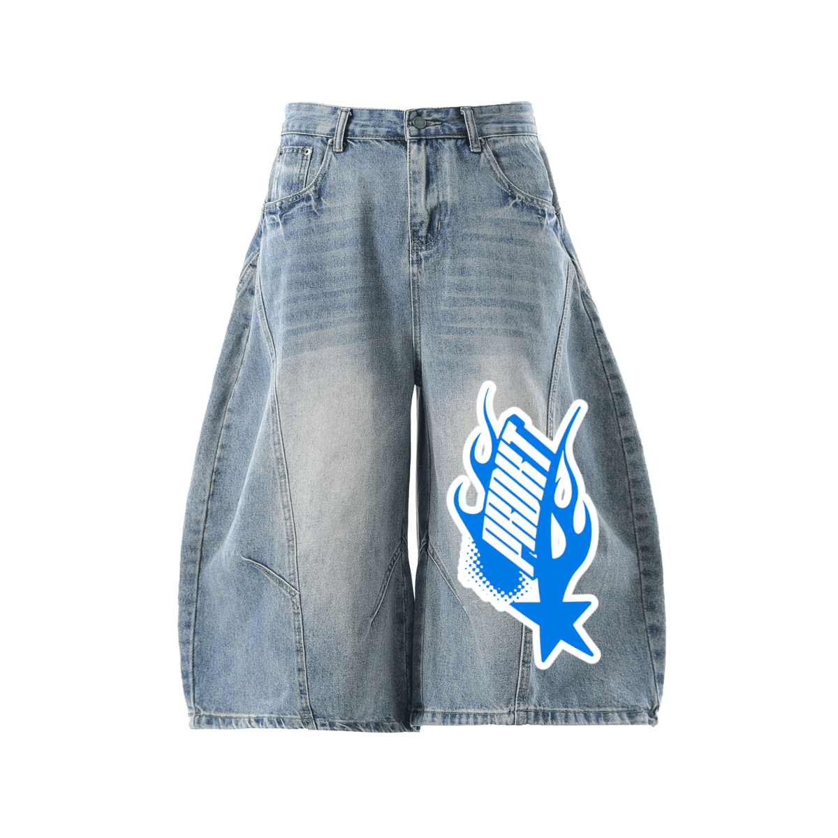 Unisex Wide-Leg Curved Blade Denim Shorts