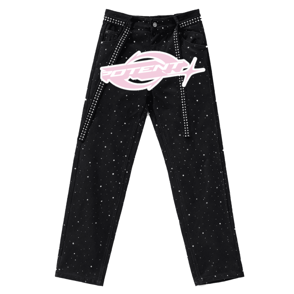 Unisex Rhinestone Star Loose Straight Jeans