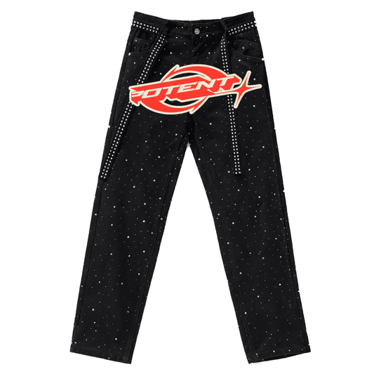 Unisex Rhinestone Star Loose Straight Jeans