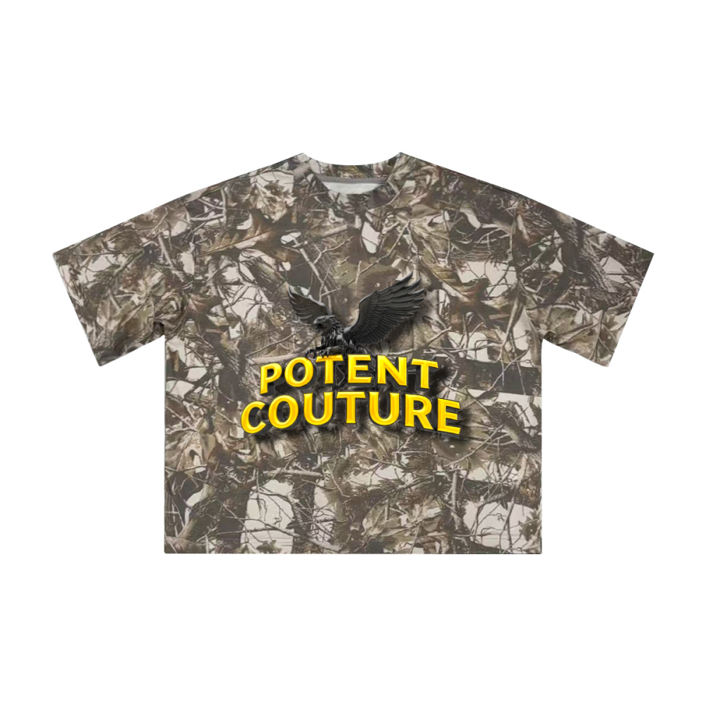 Unisex Heavyweight Cropped Camouflage Tree Print T-Shirt (250GSM)