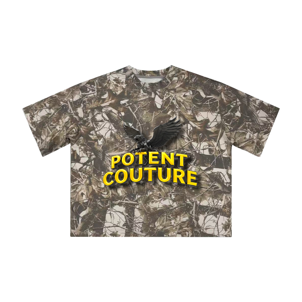 Unisex Heavyweight Cropped Camouflage Tree Print T-Shirt (250GSM)
