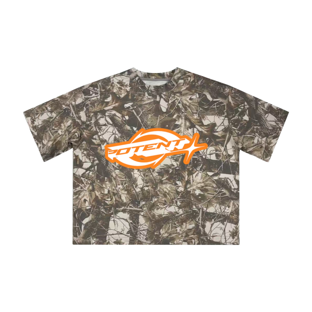 Unisex Heavyweight Cropped Camouflage Tree Print T-Shirt (250GSM)
