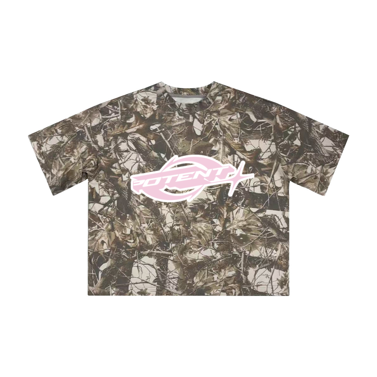 Unisex Heavyweight Cropped Camouflage Tree Print T-Shirt (250GSM)