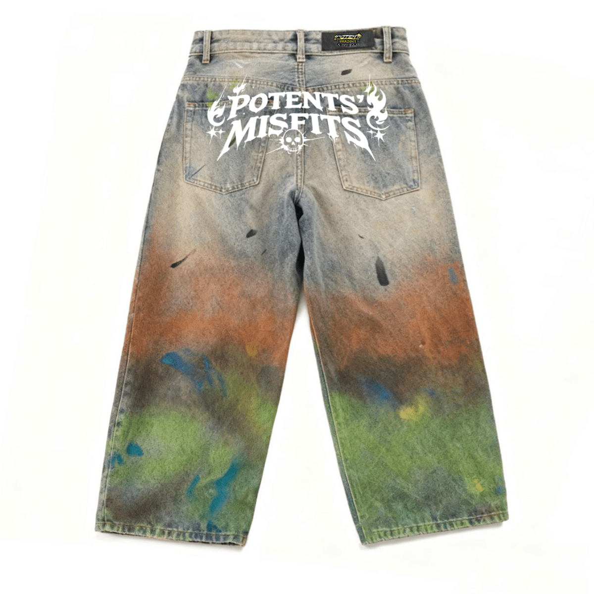 Unisex Vintage Washed Distressed Paint-Splatter Denim Jeans