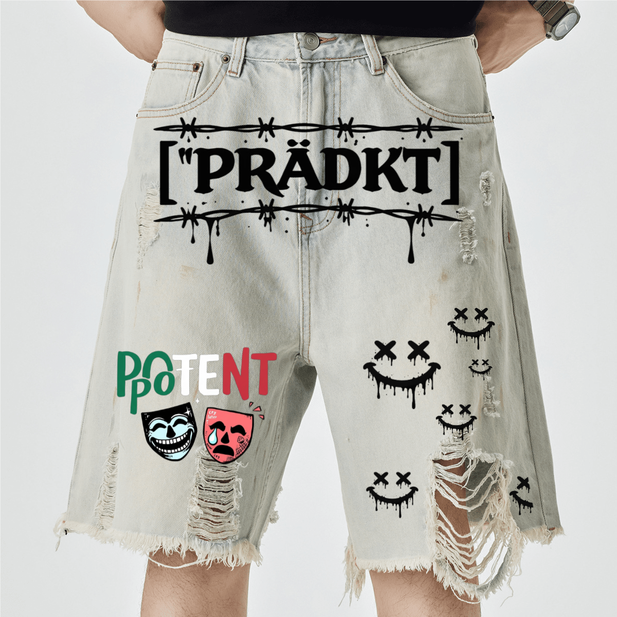 Unisex Distressed Denim Shorts