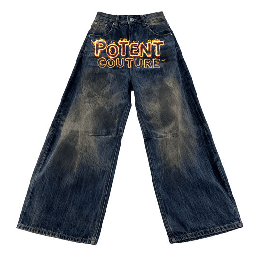 Unisex Patchwork Wide-leg Curved Blade Jeans