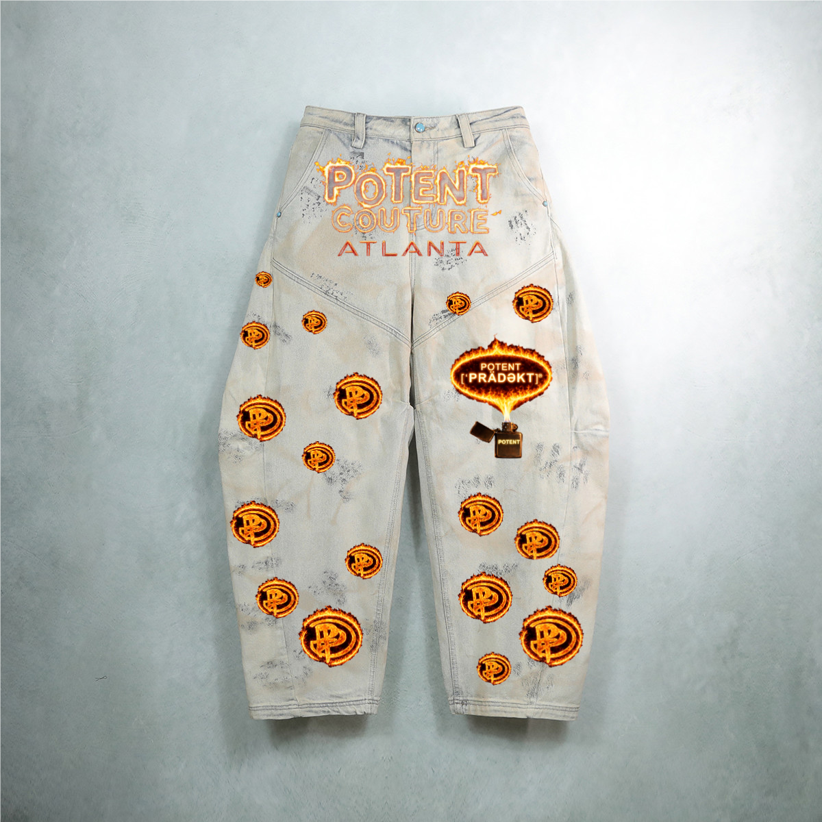 Unisex Elaborately Designed Wide-leg Curved Blade Jeans