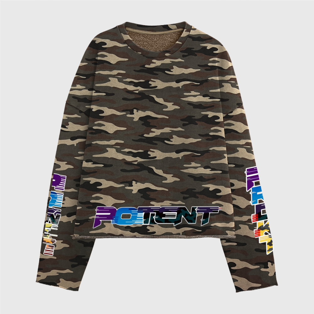 Unisex Heavyweight Camo Cropped Crewneck Sweatshirt (420GSM)