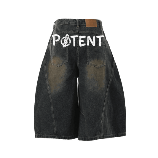 Unisex Wide-Leg Curved Blade Denim Shorts