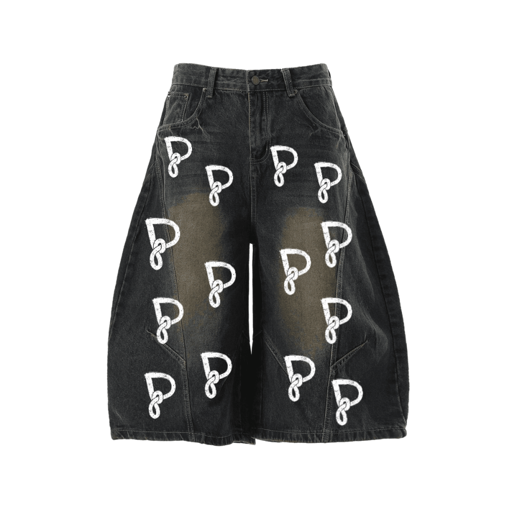 Unisex Wide-Leg Curved Blade Denim Shorts