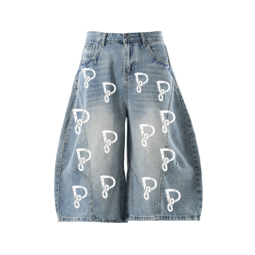 Unisex Wide-Leg Curved Blade Denim Shorts