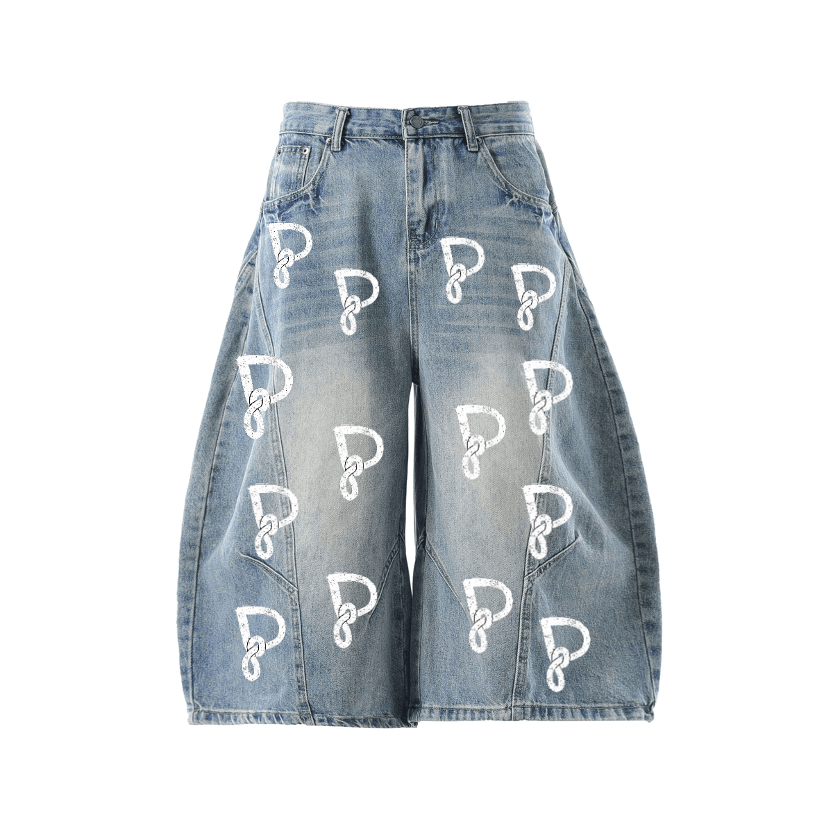 Unisex Wide-Leg Curved Blade Denim Shorts