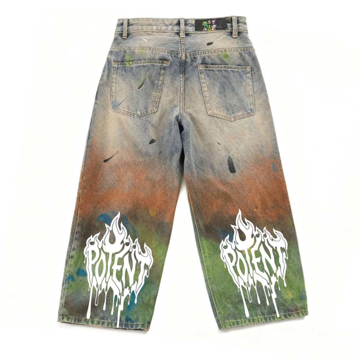 Unisex Vintage Washed Distressed Paint-Splatter Denim Jeans