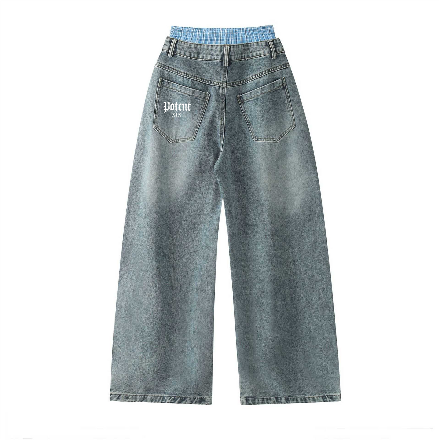 Unisex Double Waist Design Hip-hop Style Wide Leg Jeans