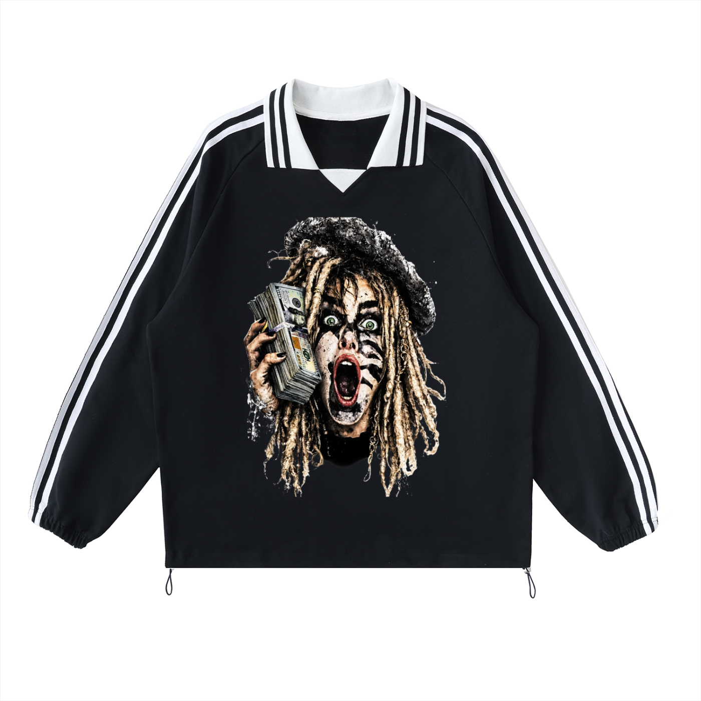 Contrast Striped Lapel Collar Sweatshirt