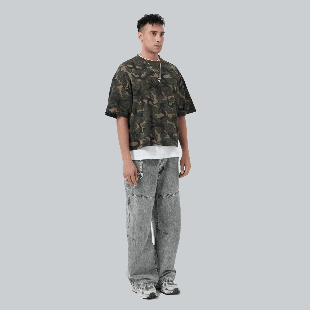 Unisex Heavyweight Camo Cropped Oversized T-Shirt (205GSM)