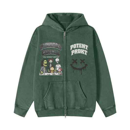 Snow Washed Zip-Through Fleece Hoodie