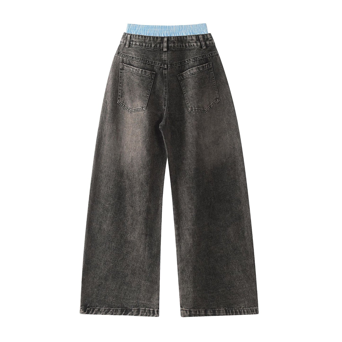Unisex Double Waist Design Hip-hop Style Wide Leg Jeans