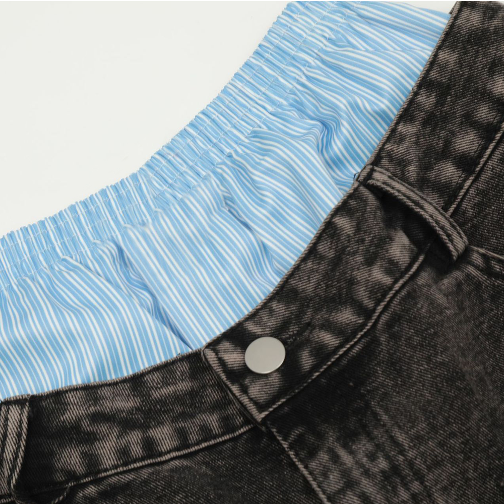 Unisex Double Waist Design Hip-hop Style Wide Leg Jeans