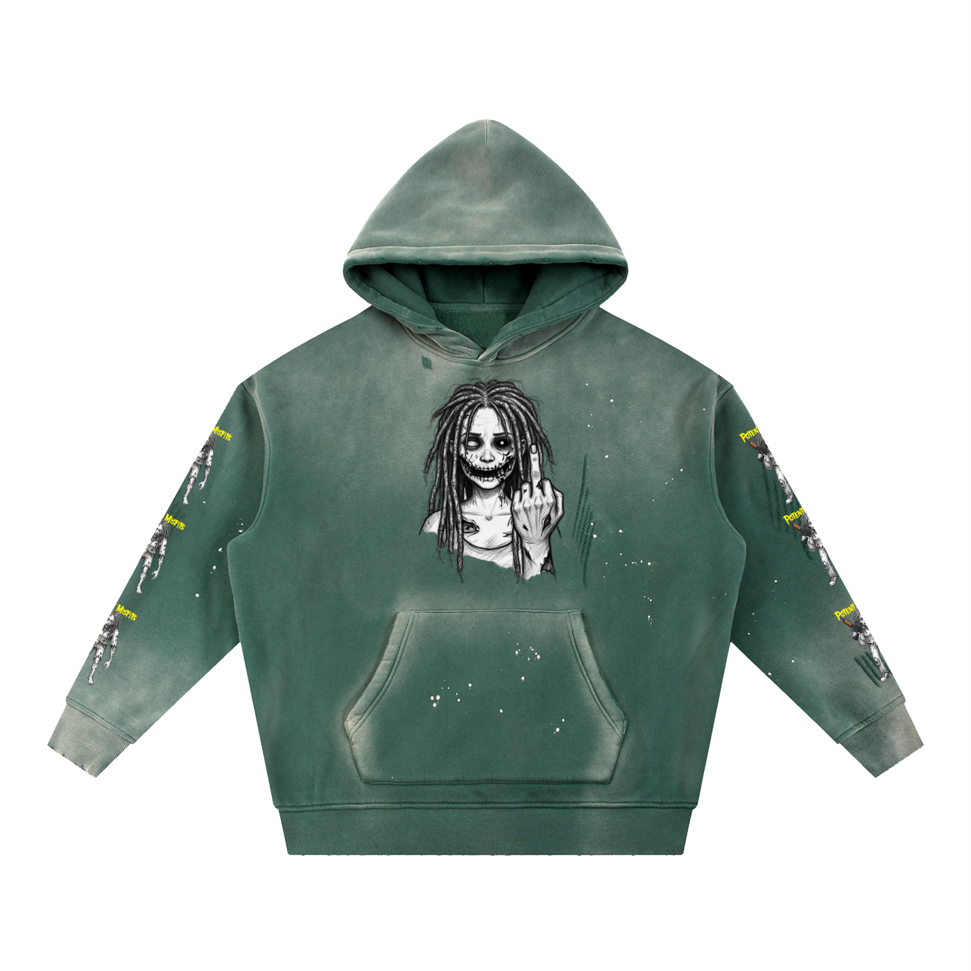 Vintage Washed Frayed Fleece Hoodie