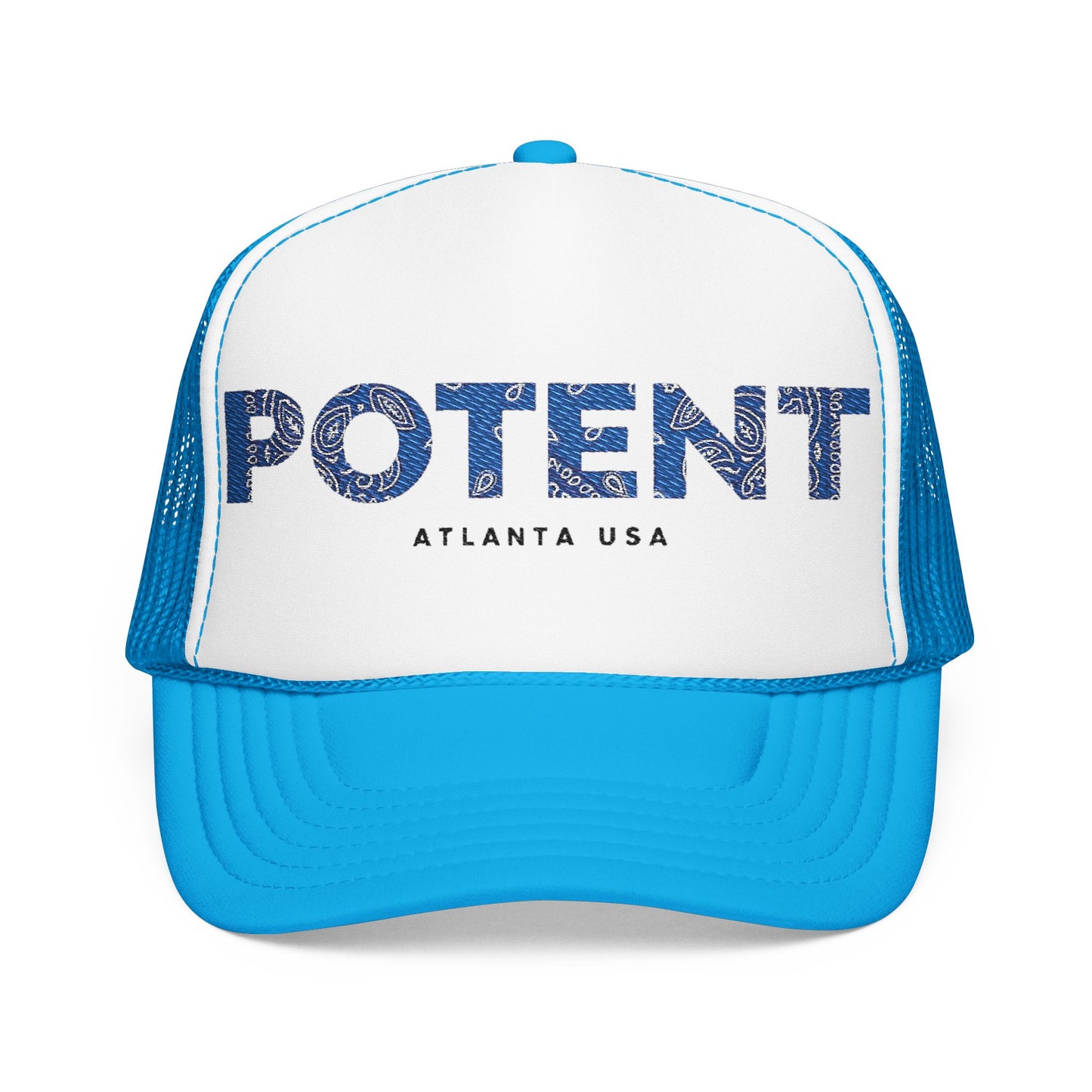 Potent Embroidered Trucker Hat — Navy Foam Mesh Cap