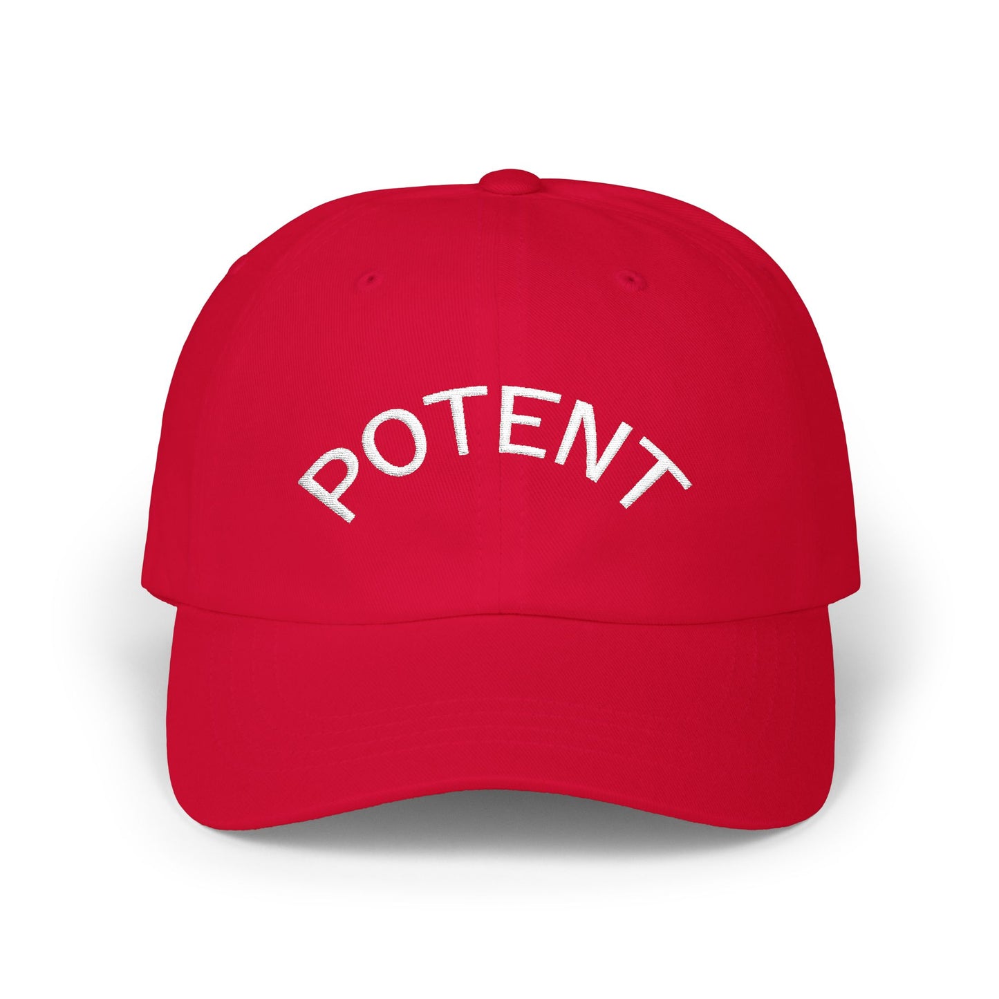 Potent Embroidered Dad Cap — Minimal White Baseball Hat
