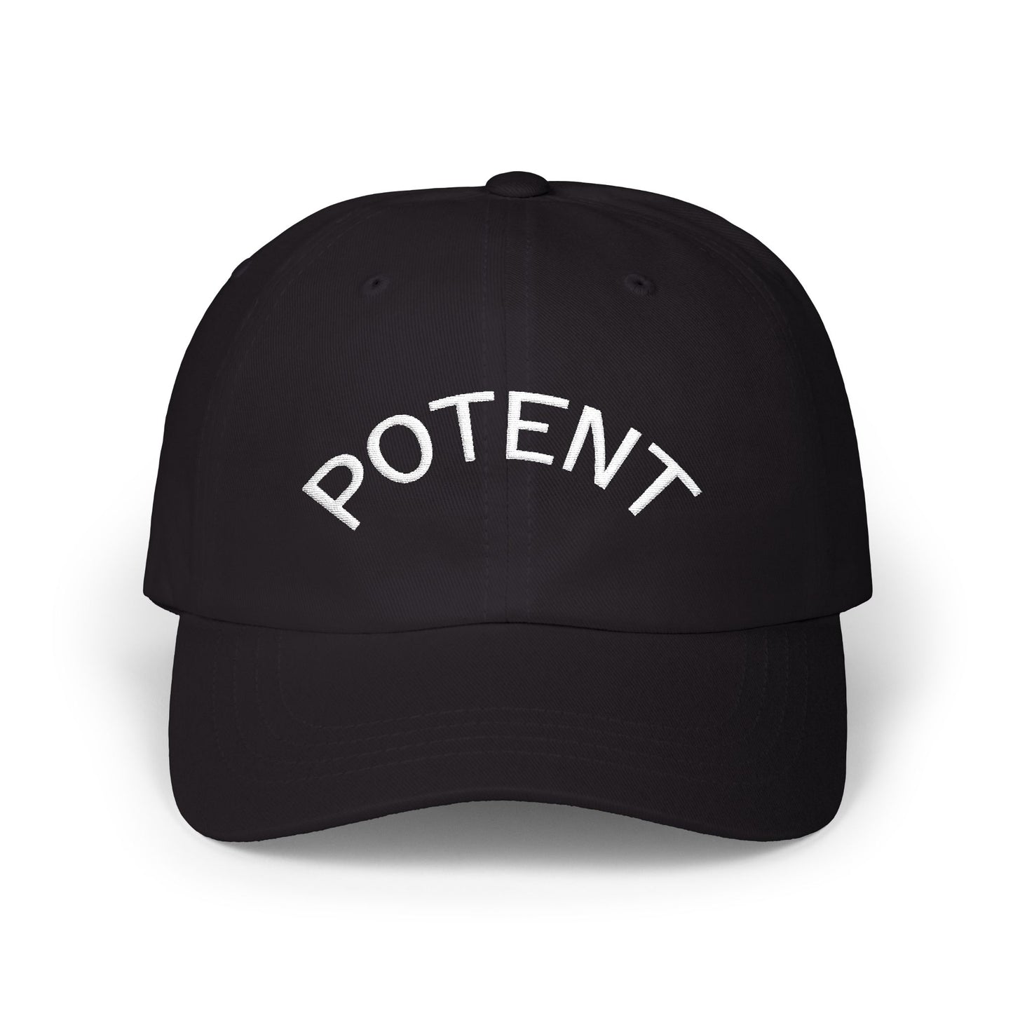 Potent Embroidered Dad Cap — Minimal White Baseball Hat