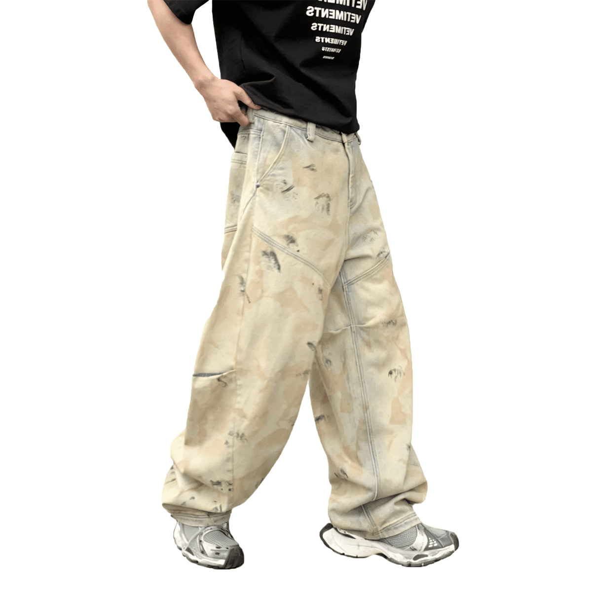 Unisex Elaborately Designed Wide-leg Curved Blade Jeans