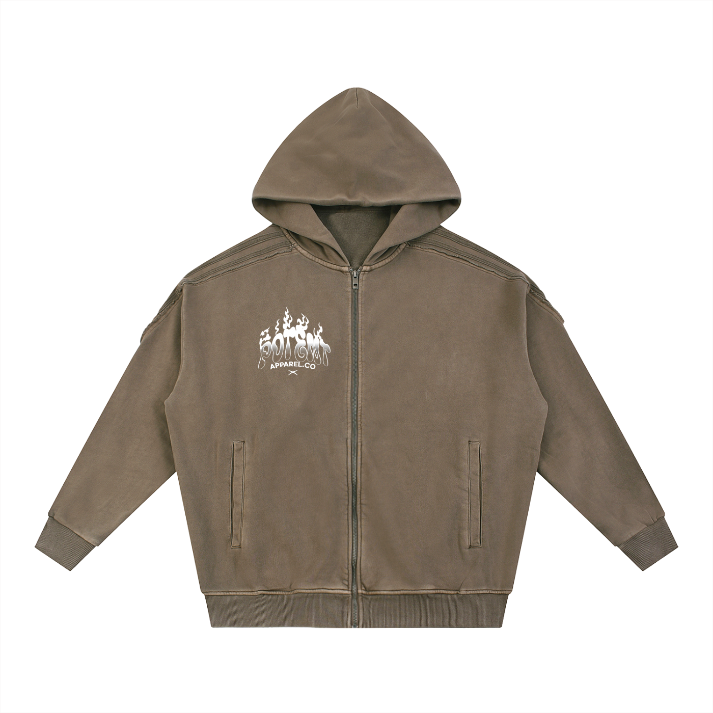 Snow Washed Tape Raw Edge Zip Hoodie