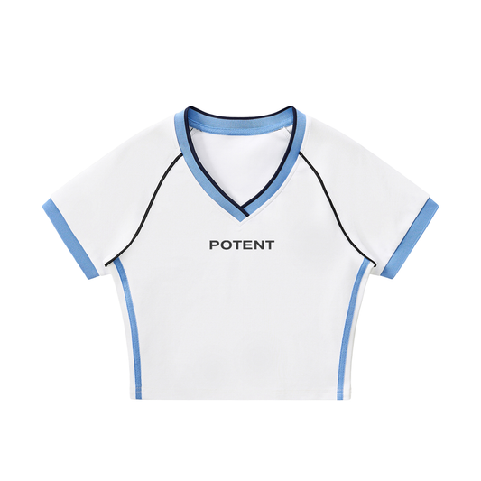Contrast Trim V-Neck Crop T-Shirt