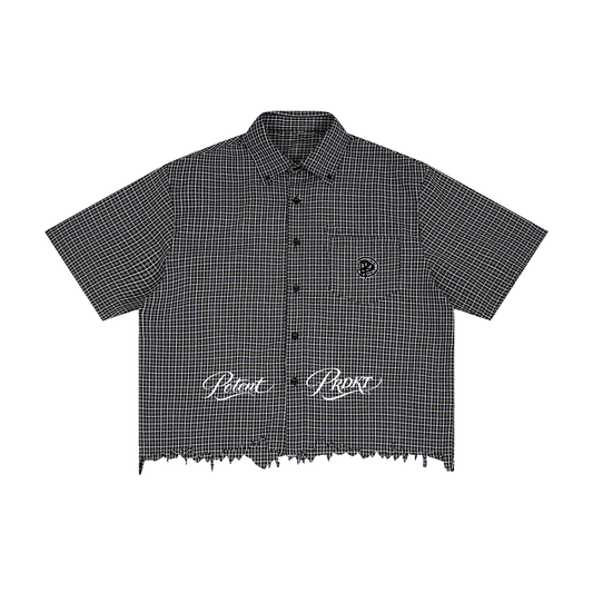 Unisex Distressed Plaid Boxy Shirt