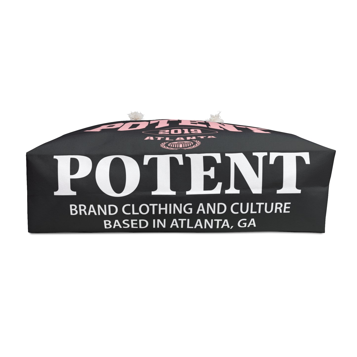 Potent Hooded Figure Weekender Bag — Moody Black Travel Tote with Masked Hoodie Design